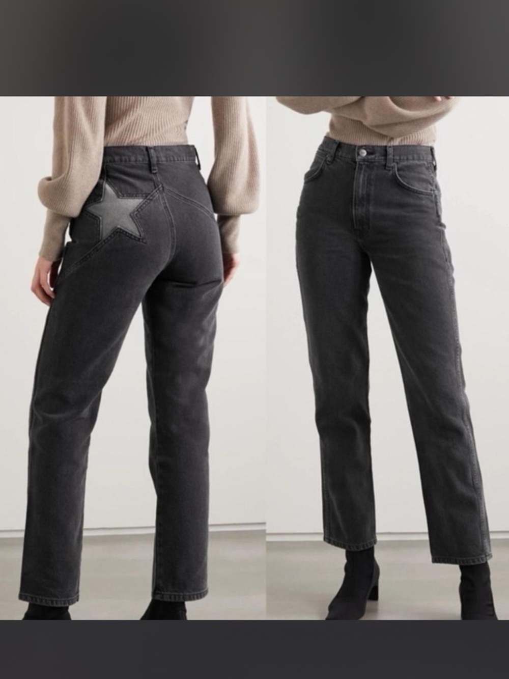 Reformation Black Straight Leg Jeans with Back Star